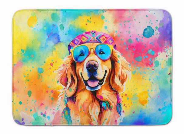 Golden Retriever Hippie Dawg Memory Foam Kitchen Mat Machine Washable Anti-Fatigue Mat Cushion Comfort Bath Mat Or Kitchen Rug_maomaolike.com