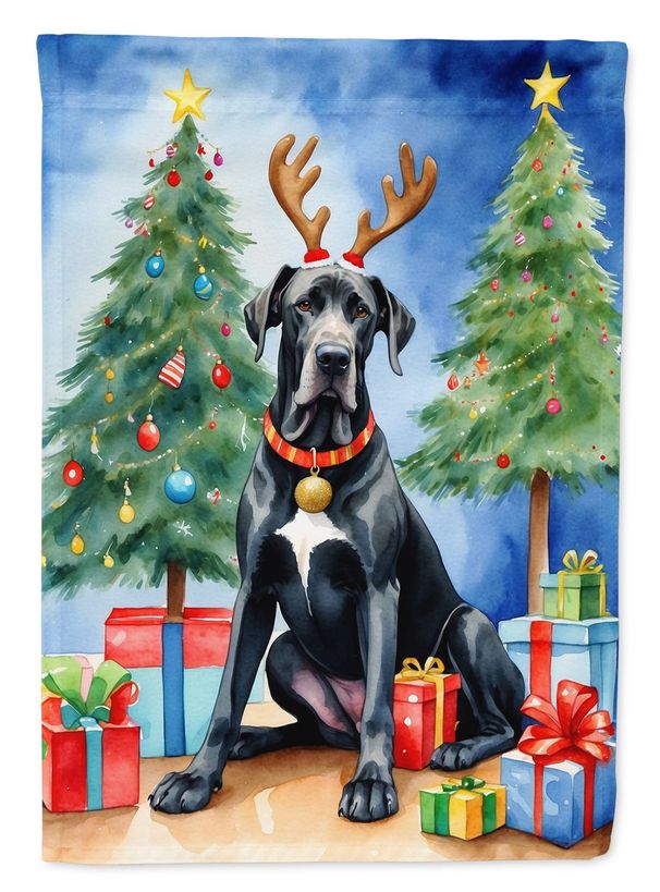 Black Great Dane Christmas Reindeer House Flag Large Porch Sleeve Pole Decorative Outside Yard Banner Artwork Wall Hanging, Polyester, House Size, Multicolor_maomaolike.com