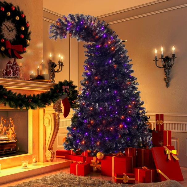 6 Ft Hinged Fraser Fir Artificial Fir Bent Top Christmas Tree, Bendable Grinch Style Christmas Tree Holiday Decoration W/1,080 Lush Branch Tips, 250 LED Lights_maomaolike.com
