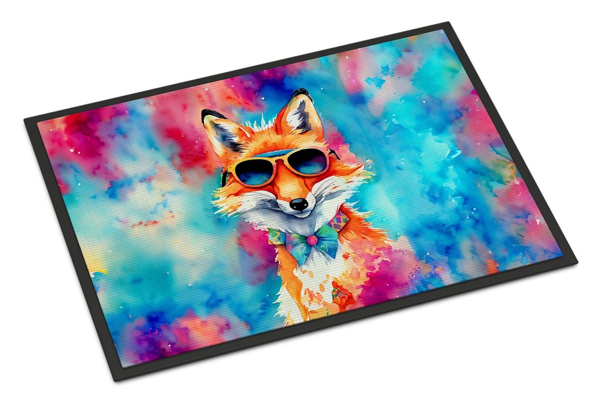 Hippie Animal Fox Doormat Front Door Mat Indoor Outdoor Rugs For Entryway, Non Slip Washable Low Pile, 24H X 36W_maomaolike.com