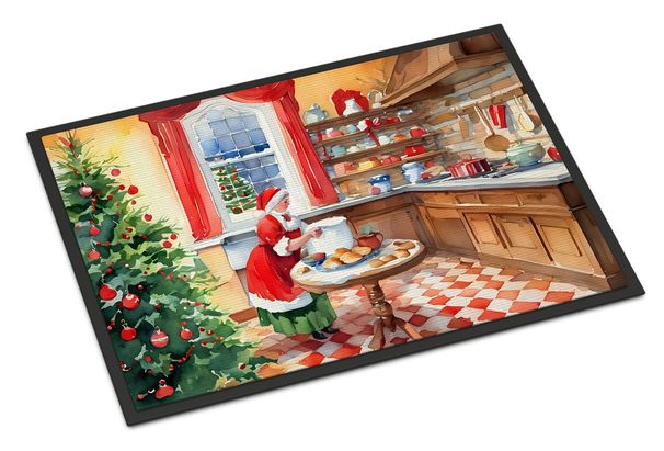 Cookies With Santa Claus Mrs. Claus Doormat Front Door Mat Indoor Outdoor Rugs For Entryway, Non Slip Washable Low Pile, 24H X 36W_maomaolike.com