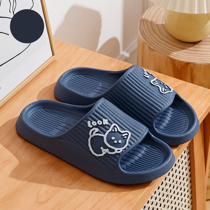 Cute Cartoon Kitten Women's Summer Slippers Indoor Bathroom Cloudy Soft Sole Non-slip Leisure Comfort Couple Home Shoes_maomaolike.com
