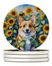 Corgi In Sunflowers Large Sandstone Coasters Pack Of 4 Absorbent Round Coasters Decor Gifts For Men Or Women, 4 In, Multicolor_maomaolike.com