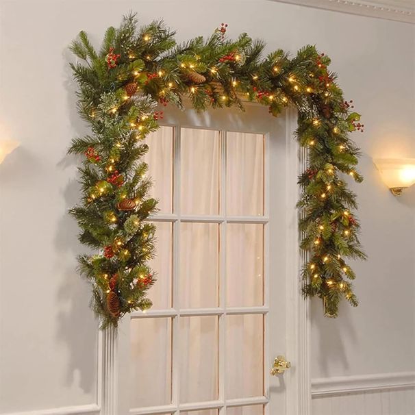 106in Artificial Christmas Garland Prelit With Light, Christmas Decorative Simulated Vine Green Rattan For Home Room Mall Coffee Shop Stair Entrance Decoration (Colored Light Style)_maomaolike.com