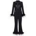 Women's clothing Internet celebrity style ostrich feather stitching suit two-piece suit temperament dress women's style trousers_maomaolike.com