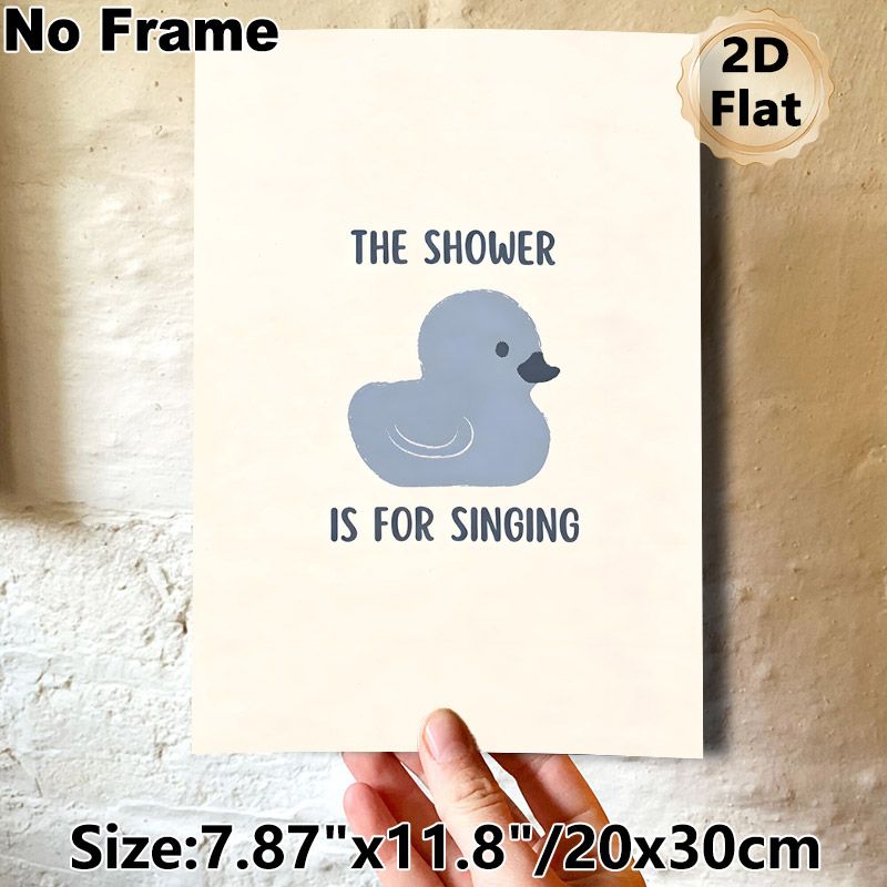 Shower Singing Rubber Duck Painting Poster, Minimalist Soft-hued Rubber Duck With Playful Text Poster, Adds Lighthearted Vibe Ideal For Bathroom_maomaolike.com
