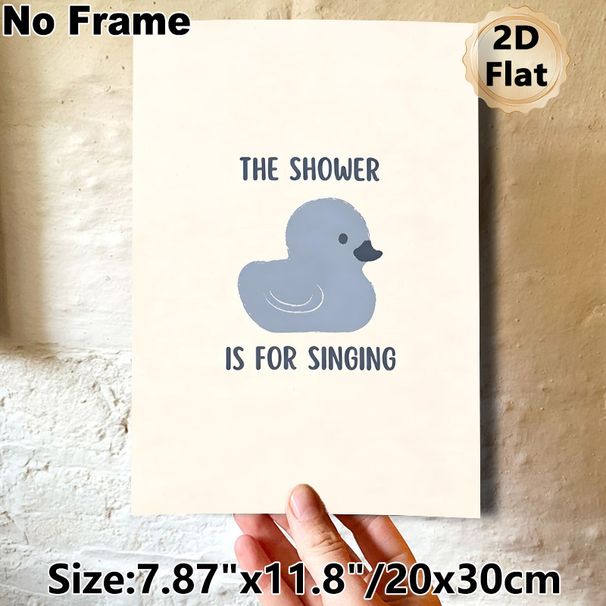 Shower Singing Rubber Duck Painting Poster, Minimalist Soft-hued Rubber Duck With Playful Text Poster, Adds Lighthearted Vibe Ideal For Bathroom_maomaolike.com