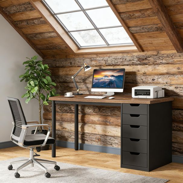 Computer Desk With 5 Drawers, Modern Study Table Writing DesW_maomaolike.com