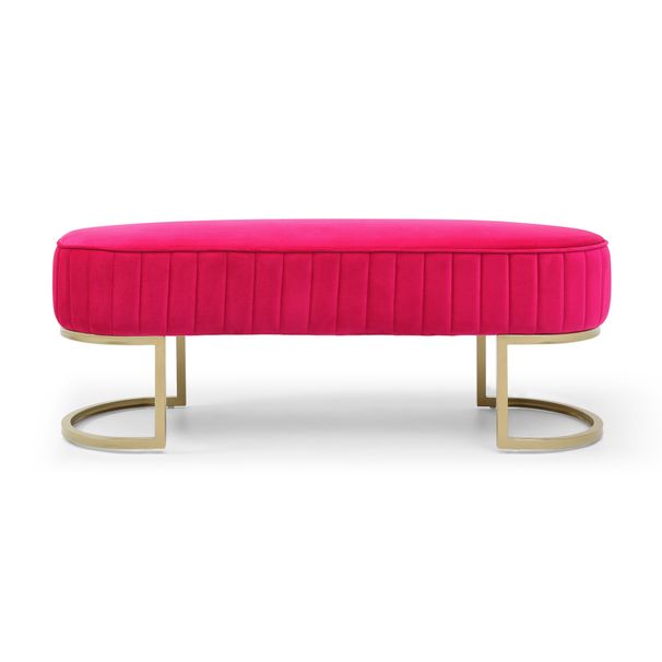 Bench Bedroom Bench ,Velvet Oval Upholstered End Of Bed Bench With Golden Metal Legs ,48" Modern Storage Ottoman Bench For BedroomLiving Room, Entryway Window ,Fuchsia_maomaolike.com