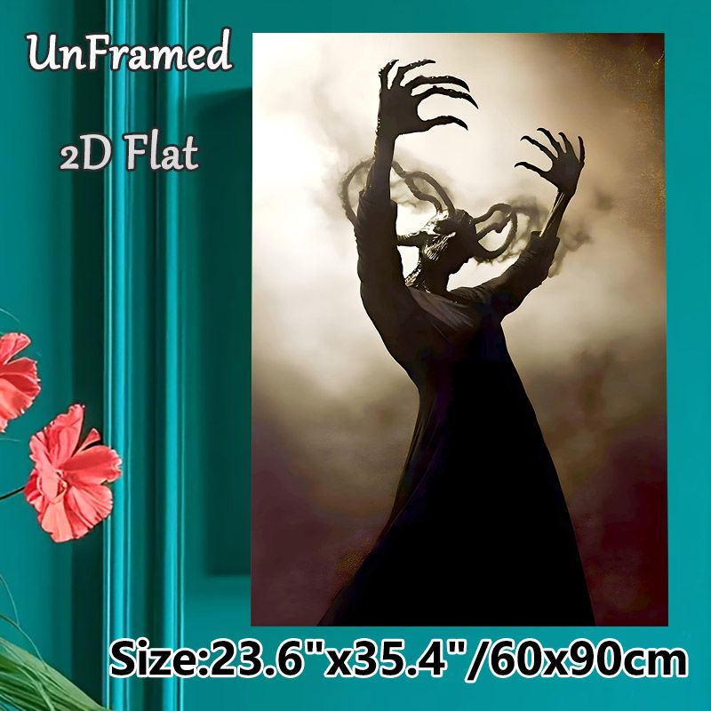 Dark Witch Painting Poster, Mysterious Gloomy Smoky Silhouette Poster, Eerie Atmospheric Design For Home Wall Decor, Halloween-themed Spaces_maomaolike.com