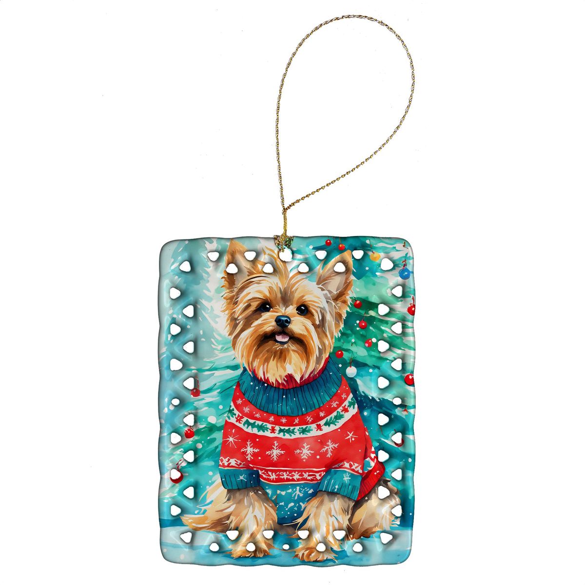 Yorkshire Terrier Yorkie Christmas Porcelain Ornament Christmas Tree Hanging Decorations For Home Christmas Holiday, Rectangle, Gift, Multicolor_maomaolike.com