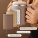 WORTHBUY Double-layer With Spoon&Straw Milk Coffee Mug Portable Insulated Anti Scalding 304 Stainless Steel Water Cup_maomaolike.com