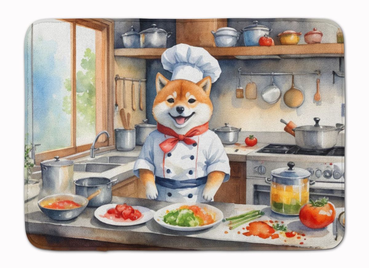 Shiba Inu The Chef Memory Foam Kitchen Mat Machine Washable Anti-Fatigue Mat Cushion Comfort Bath Mat Or Kitchen Rug_maomaolike.com