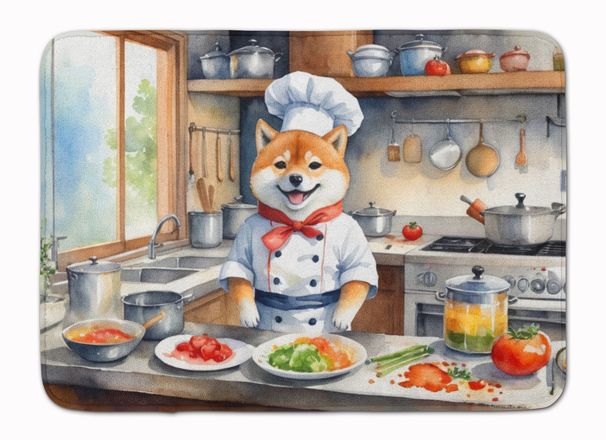 Shiba Inu The Chef Memory Foam Kitchen Mat Machine Washable Anti-Fatigue Mat Cushion Comfort Bath Mat Or Kitchen Rug_maomaolike.com