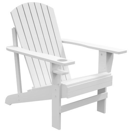 Outsunny Wooden Adirondack Chair, Outdoor Patio Lawn Chair With Cup Holder, Weather Resistant Lawn Furniture, Classic Lounge For Deck, Garden, Backyard, Fire Pit, White_maomaolike.com