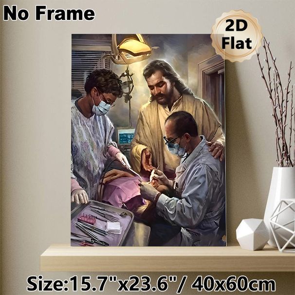 Jesus With Surgeons Religious Painting Poster, Warm-toned Realistic Surgical Scene Poster, Provides Spiritual Comfort, Ideal For Clinic, Hospital Or_maomaolike.com
