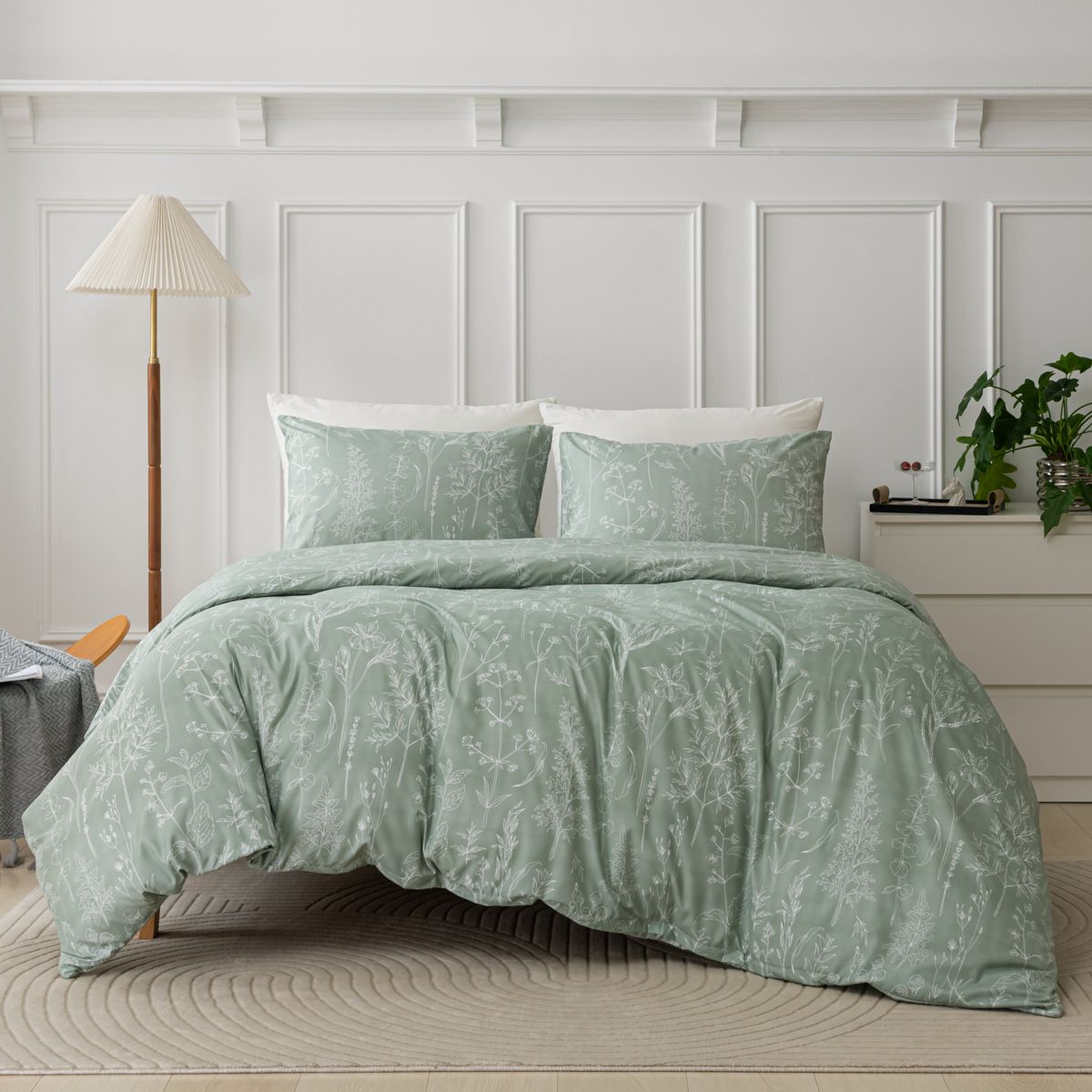 Ultra Soft Reversible Floral Print Duvet Cover Set - Twin - Sage Green_maomaolike.com