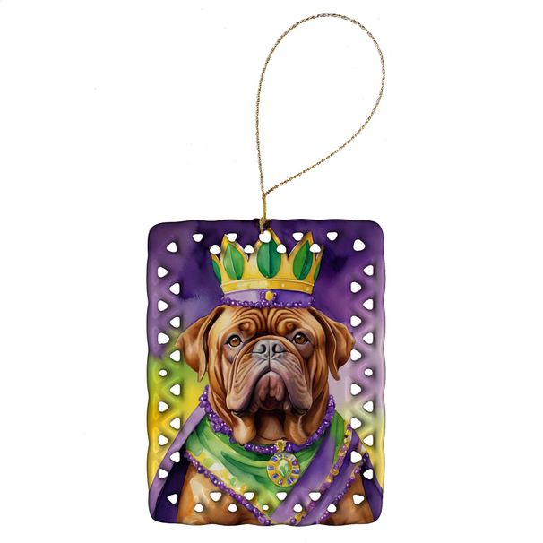Dogue De Bordeaux King Of Mardi Gras Porcelain Ornament Christmas Tree Hanging Decorations For Home Christmas Holiday, Rectangle, Gift, Multicolor_maomaolike.com