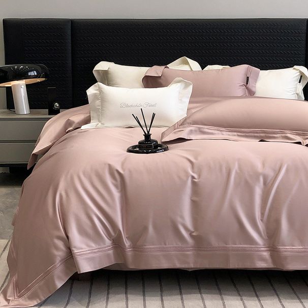 1 High-End 120-Count Long-Staple Pima Satin Four-Piece Set Pure Solid Color Full Cotton Duvet Cover Bed Sheet Bedding_maomaolike.com