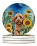 Cockapoo In Sunflowers Large Sandstone Coasters Pack Of 4 Absorbent Round Coasters Decor Gifts For Men Or Women, 4 In, Multicolor_maomaolike.com