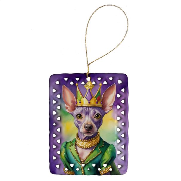 American Hairless Terrier King Of Mardi Gras Porcelain Ornament Christmas Tree Hanging Decorations For Home Christmas Holiday, Rectangle, Gift, Multicolor_maomaolike.com