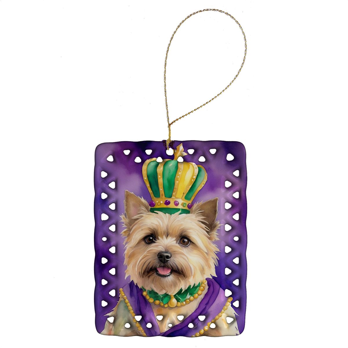 Cairn Terrier King Of Mardi Gras Porcelain Ornament Christmas Tree Hanging Decorations For Home Christmas Holiday, Rectangle, Gift, Multicolor_maomaolike.com