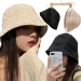 Hot Sale 2024 New Best-selling Sun Hat Fashion Pleated Bubble Plaid Ladies Fisherman Hats Breathable All-match Show Face Small_maomaolike.com