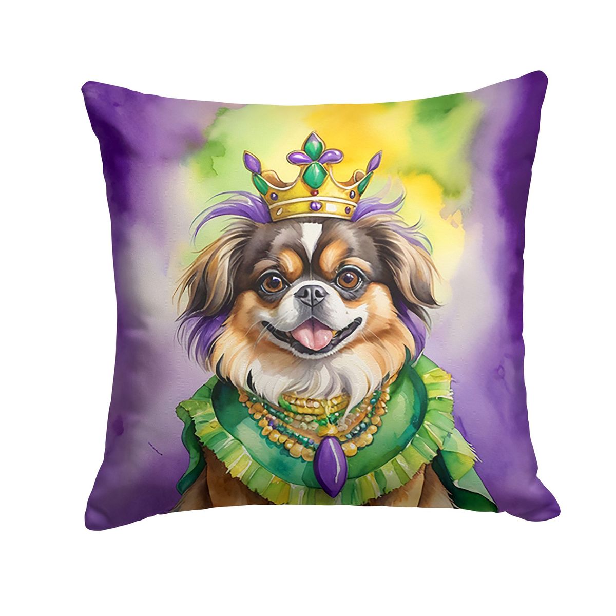 Tibetan Spaniel King Of Mardi Gras Throw Pillow Machine Washable, Indoor Outdoor Decorative Pillow For Couch, Bed Or Patio, 14Hx14W_maomaolike.com