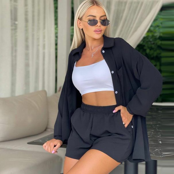 Women's Clothing ladies long-sleeved shorts loose casual women's clothing two-piece suit_maomaolike.com