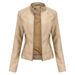 women's leather jacket women's slim-fit jacket thin section spring and autumn coat ladies motorcycle suit large size stand-up collar leather jacket_maomaolike.com
