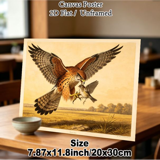 Raptor Hunting Bird Painting Poster, Vintage Realistic Wildlife Scene Poster, Lifelike Detailed Bird Depiction, Ideal For Home Office And Living Room_maomaolike.com