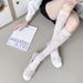 Unisex Solid color multi-bow ballet style calf socks Socks for women thin cute Lolita knee-length lace socks_maomaolike.com