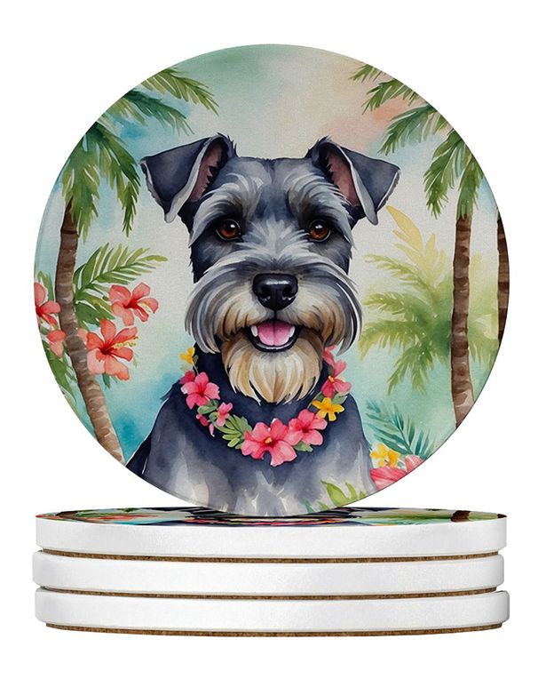 Schnauzer Luau Large Sandstone Coasters Pack Of 4 Absorbent Round Coasters Decor Gifts For Men Or Women, 4 In, Multicolor_maomaolike.com