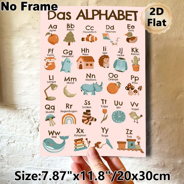German Alphabet Painting Poster, Warm-toned Cute Illustrated Poster, Features German Letters With Corresponding Objects, A Practical Aid For German_maomaolike.com