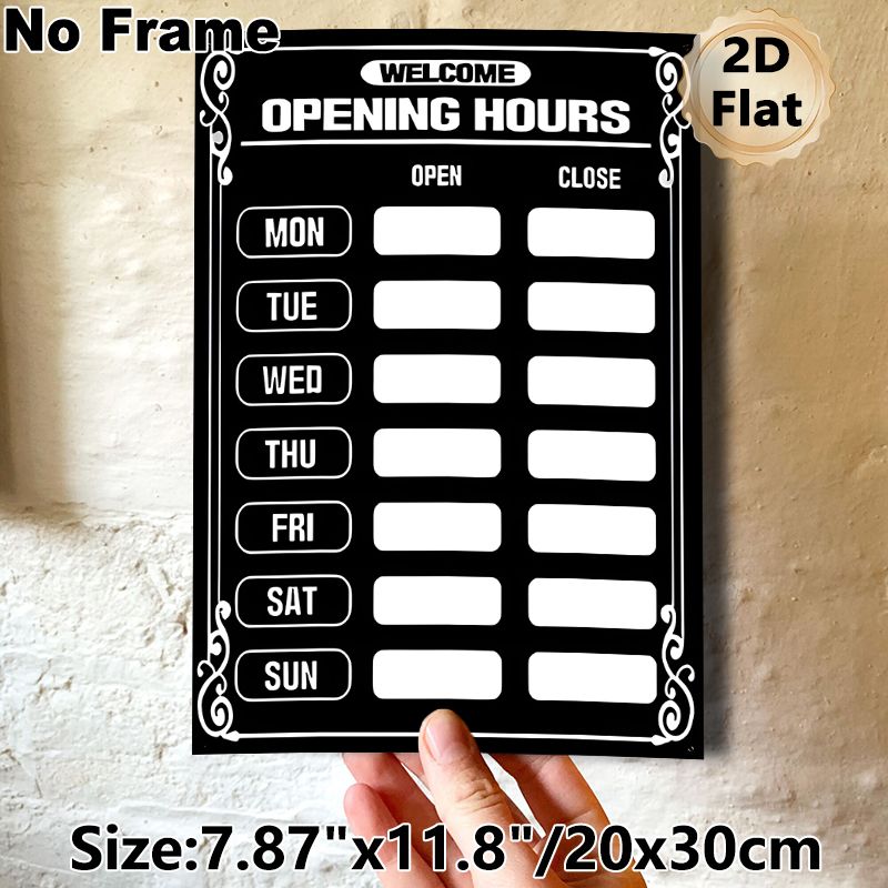Opening Hours Painting Poster, Vintage Black-and-White Ornate Framed Poster, Clear Template For Marking Business Open & Close Times, Ideal For Retail_maomaolike.com