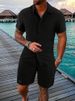 Men's Striped Lapel Shirt Shorts Trendy Casual Sports Suit_maomaolike.com