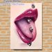 Pierced Lips & Tongue Painting Poster, Glossy Realistic Vibrant Lips With Metallic Piercings Poster, Eye-catching Edgy Decor Idea For Bedroom, Studio_maomaolike.com
