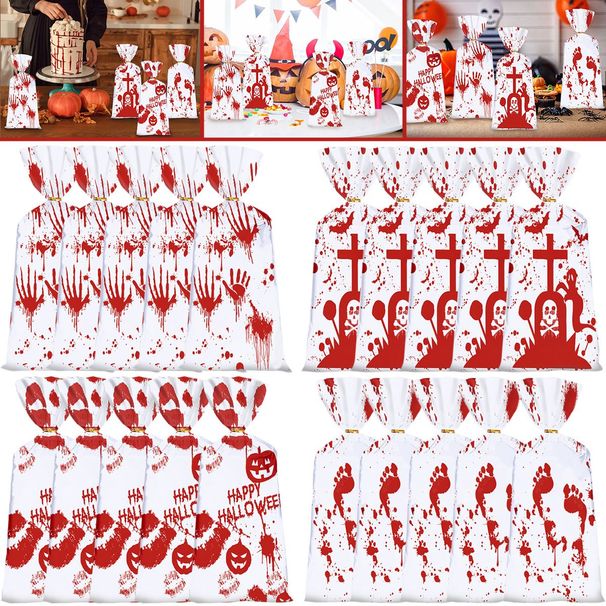 50Pcs Halloween Cellophane Candy Bags With Twist Ties Horrific Bloody Treat Bags 4 Pattern Gift Goody Snack Sweet Bags For Halloween Murder Theme Party Snacks Cookies Gift Wrapping Supplies_maomaolike.com