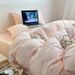 Wholesale INS Blogger Style Camellia Four-Piece Autumn Winter Thickened Double-Sided Milk Velvet Warm Coral Fleece 4-Piece Set_maomaolike.com