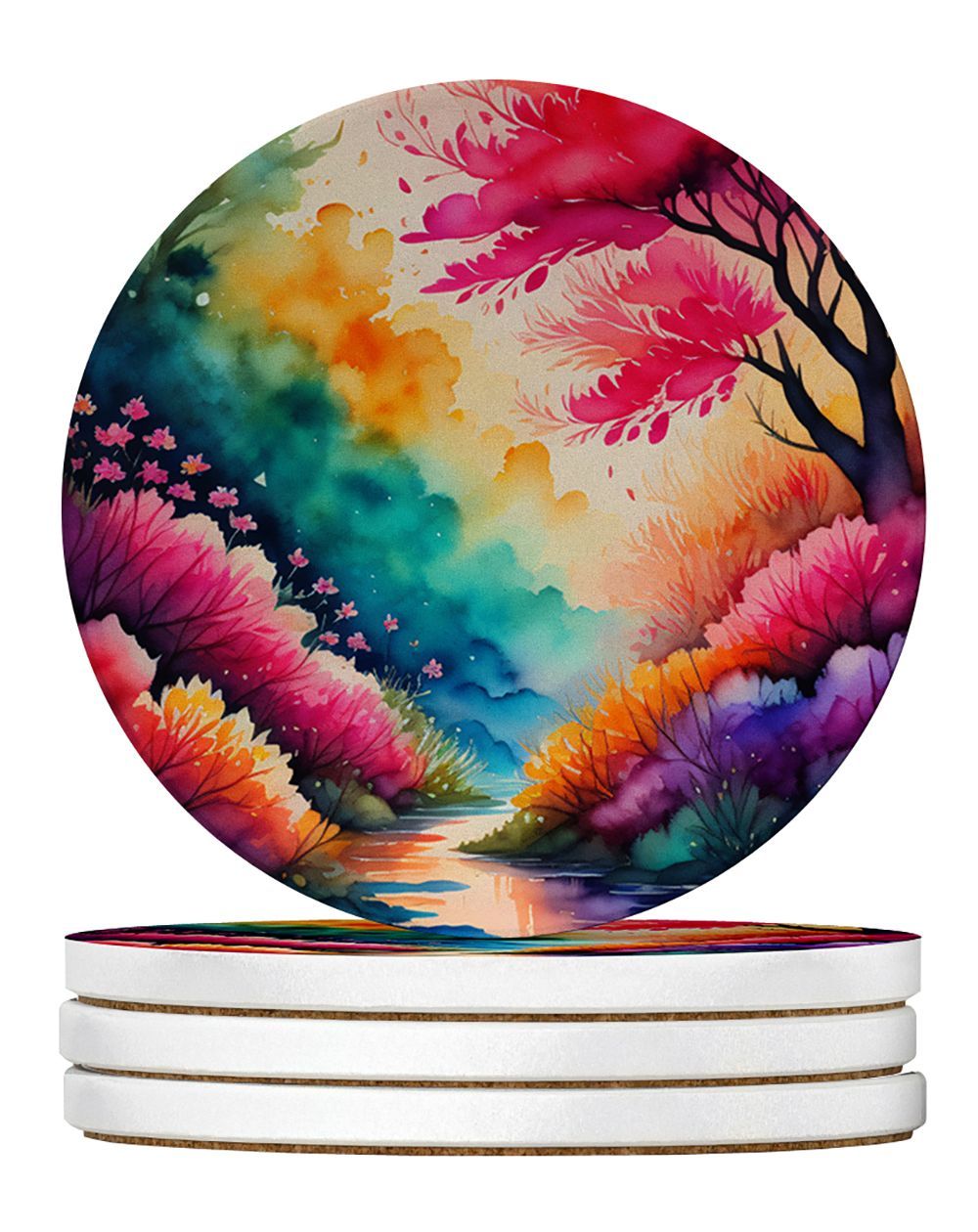 Colorful Azaleas Large Sandstone Coasters Pack Of 4 Absorbent Round Coasters Decor Gifts For Men Or Women, 4 In, Multicolor_maomaolike.com