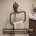 Suction Cup Walnut Wood Vintage Style Household Bathroom Towel Ring No-Drill Wall-Mounted Storage Rack_maomaolike.com