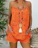 Women's temperament elegant sleeveless drawstring ruffled hollow camisole shorts suit_maomaolike.com