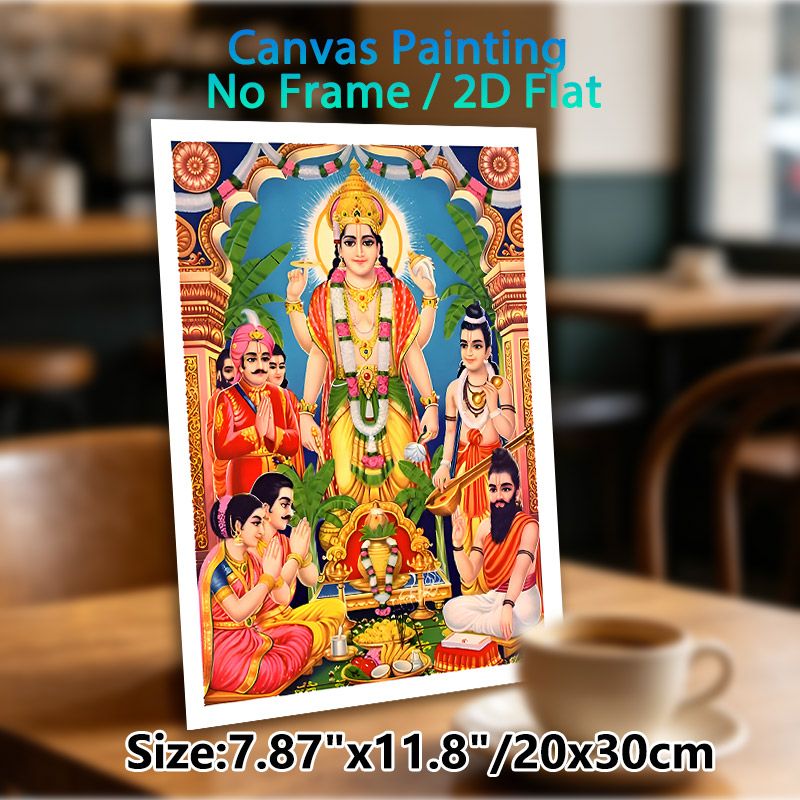 Hindu Vishnu Worship Painting Poster, Vibrant Traditional Religious Ritual Scene Poster, Devotional Decor Piece Suitable For Home Puja Room, Spiritual_maomaolike.com