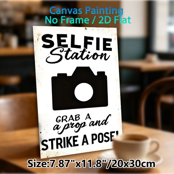 Selfie Station Painting Poster, Vintage Minimalist Typography & Camera Graphic Poster, Fun Photo Prompt To Liven Up Gatherings, Ideal For Parties_maomaolike.com