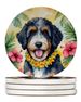 Bernedoodle Luau Large Sandstone Coasters Pack Of 4 Absorbent Round Coasters Decor Gifts For Men Or Women, 4 In, Multicolor_maomaolike.com