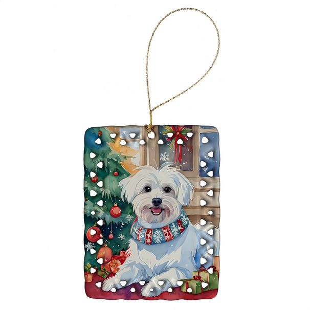 Maltese Christmas Porcelain Ornament Christmas Tree Hanging Decorations For Home Christmas Holiday, Rectangle, Gift, Multicolor_maomaolike.com