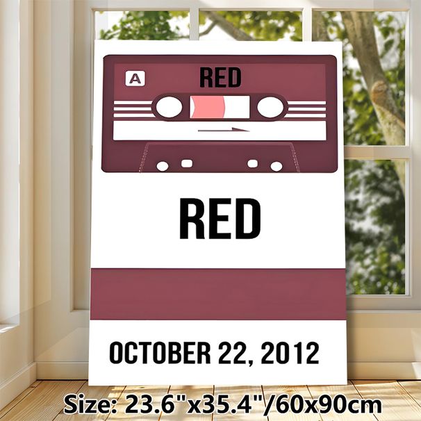Vintage Cassette Tape "RED" Painting Poster, Minimalist Retro Burgundy Cassette With Bold Text Poster, Nostalgic Music-themed Decor Ideal For Living_maomaolike.com