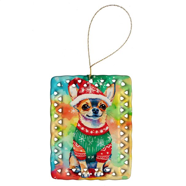 Chihuahua Christmas Porcelain Ornament Christmas Tree Hanging Decorations For Home Christmas Holiday, Rectangle, Gift, Multicolor_maomaolike.com
