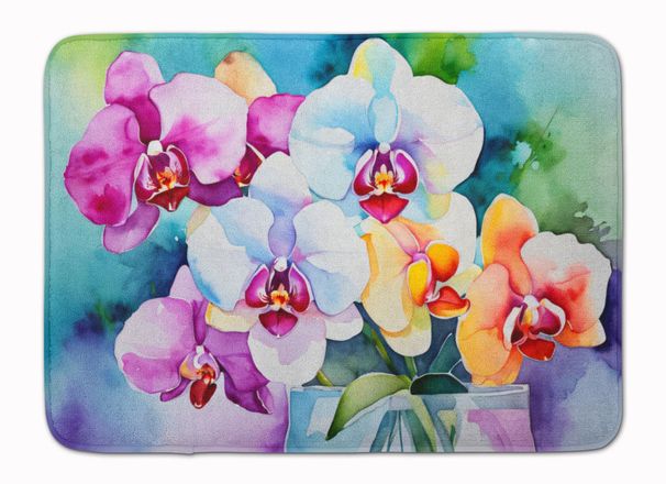 Orchids In Watercolor Memory Foam Kitchen Mat Machine Washable Anti-Fatigue Mat Cushion Comfort Bath Mat Or Kitchen Rug_maomaolike.com