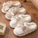 Winter Warm Fur For Women Cute Bow House Non Slip Soft Shoes Comfort Flat Heel Home Indoor Bedroom Plush Slippers_maomaolike.com
